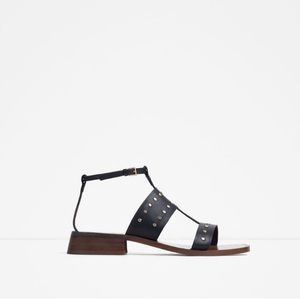 Flat Leather Studded Sandals